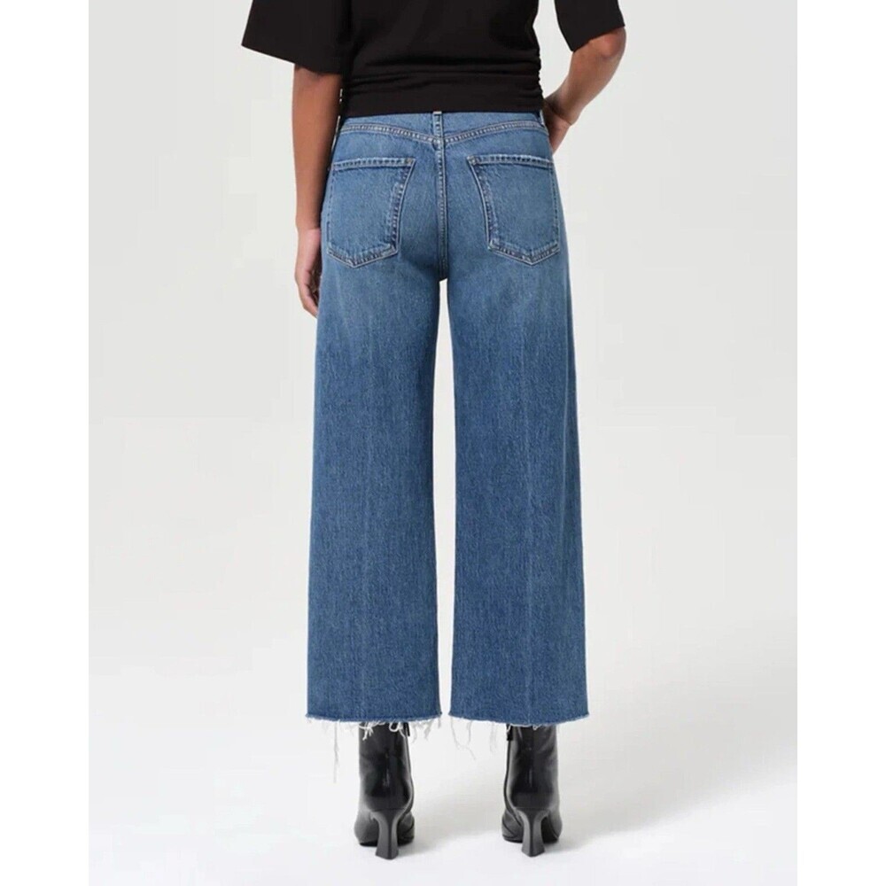 AGOLDE Ren In Chord High Rise Relaxed Fit Wide Leg Raw Hem Denim Jeans Women 26 - Picture 6 of 8